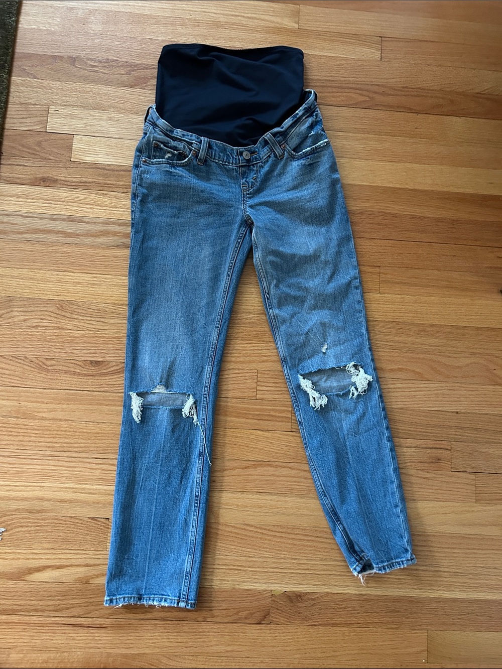Abercrombie & Fitch Blue Straight Leg Jeans with Black Maternity Panel